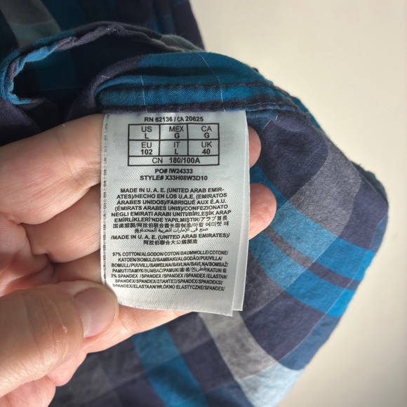 GUESS Men’s Large Blue Plaid Long Sleeve Button-Down Shirt - Picture 9 of 9